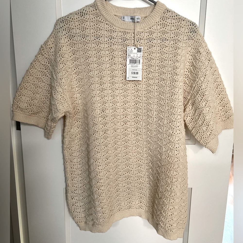 MNG Mango Short sleeve Sweater - White/Cream, Size XS, new with a tag